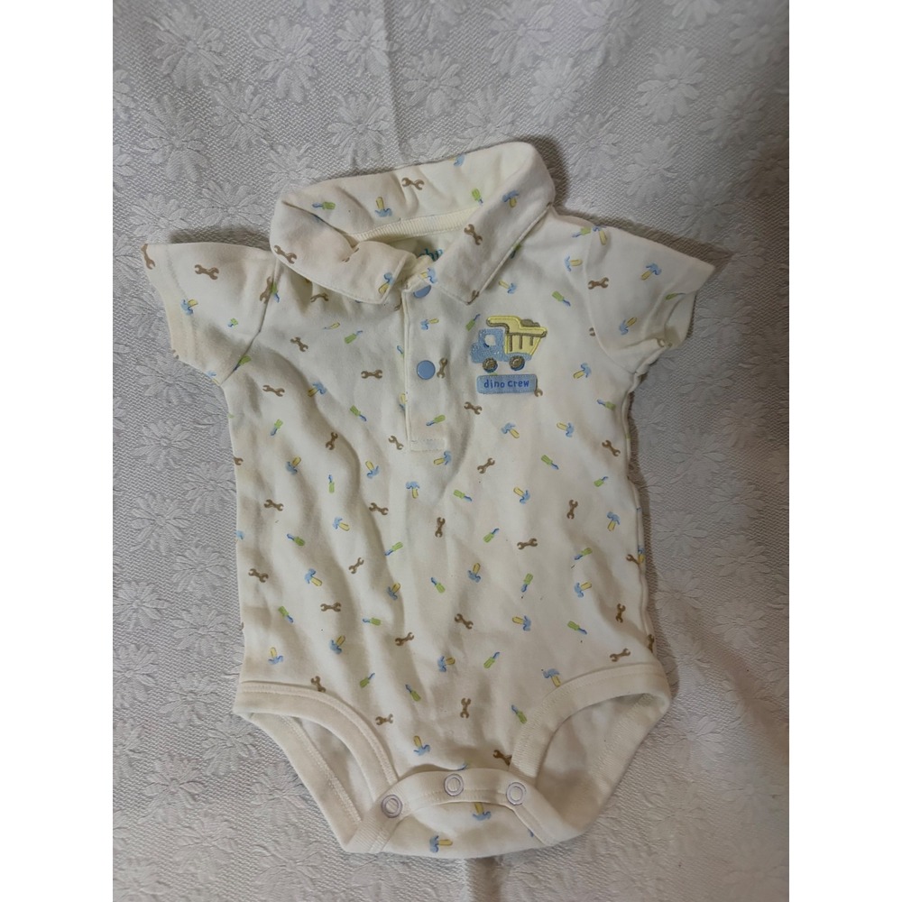 Child of Mine Carters Baby Vintage Preppy Dino Crew Tool Print Polo Bodysuit 0-3